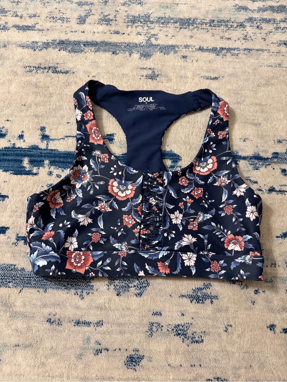 Soul Cycle Floral Navy Racerback Sports Bra Small